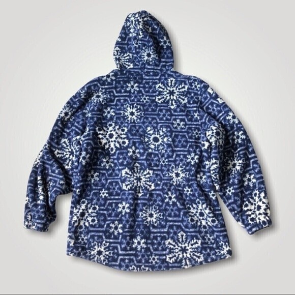 LL Bean Vintage USA Made Polartec Snowflake Fleece Hoodie Parka Jacket Blue - Picture 15 of 16